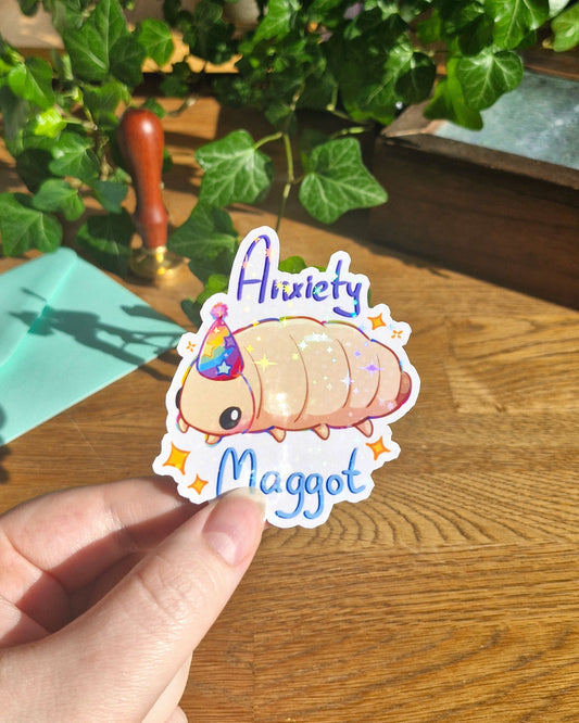 Anxiety Maggot | Holographic Sticker