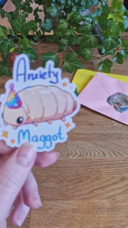 Anxiety Maggot | Holographic Sticker